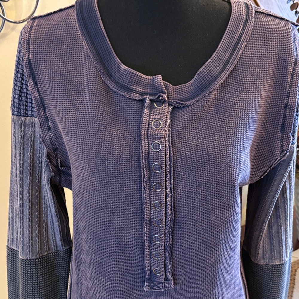 Oli & Hali Bluish-Purple Waffle Textured Henley - Picture 3 of 16